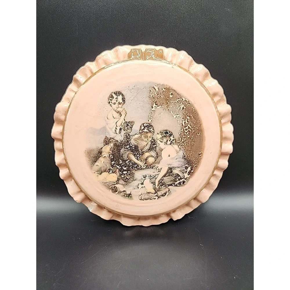 Set Of Two‎ Vintage Glazed Cermaic Hot Pads/ Wall Hangings W/ Victorian Scene